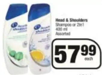 Spar Head & Shoulder Shampoo/Conditioner 400ml offer