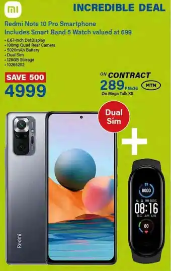 Incredible Connection Mi Redmi Note 10 Pro Smartphone Includes Smart Band 5 Watch Valued offer