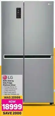 Game LG 626Ltr Side By Side Fridge (Platinum Silver) 761085-A offer
