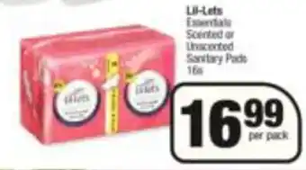 Spar Lil-Lets Essentials Scented or Unscented Sanitary Pads 16s offer