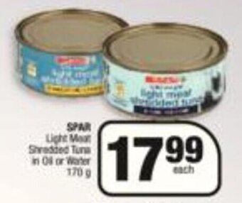 Spar SPAR Light Meat, Shredded Tuna in Oil or Water 170g offer