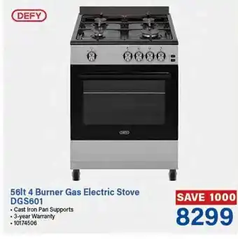 Incredible Connection Defy 56lt 4 Burner Gas Electric Stove DGS601 offer