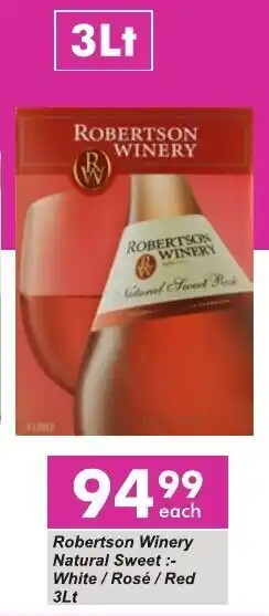 President Liquor Robertson Winery Natural Sweet White/Rosé/Red 3Lt offer