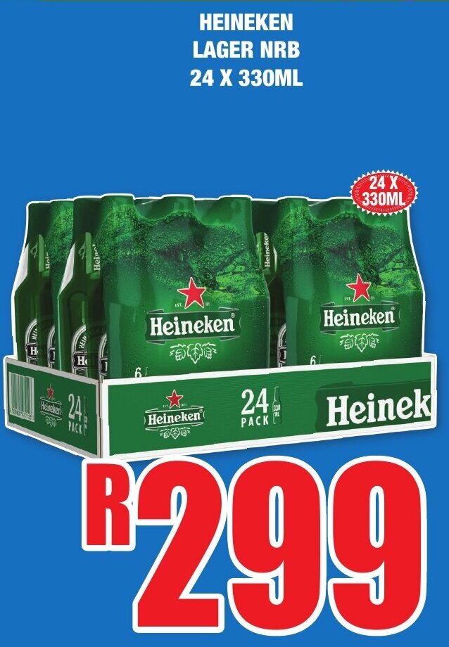 Heineken Lager NRB 24 x 330ml offer at Boxer Liquors