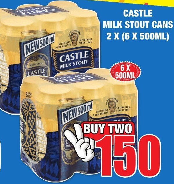 Castle Milk Stout Cans 2 x 6 x 500ml offer at Boxer Liquors