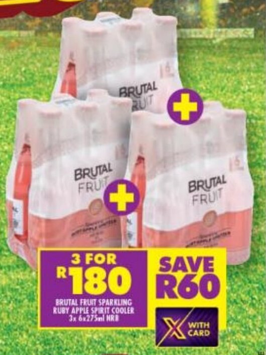Brutal Fruit Sparkling Ruby Apple Spirit Cooler 3 x 6 x 275ml offer at Shoprite Liquor