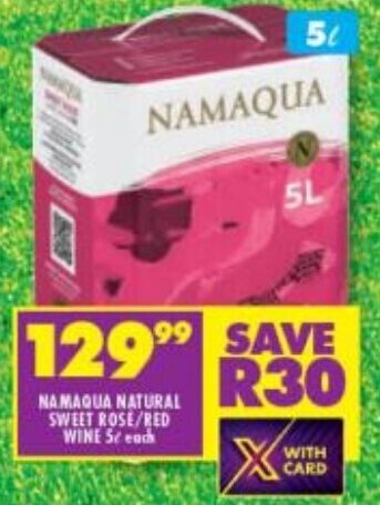 Namaqua Natural Sweet Rose / Red Wine 5L offer at Shoprite Liquor