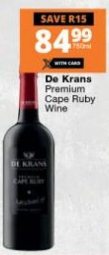 De Krans Premium Cape Ruby Wine 750ml Offer At Checkers Liquor Shop de-krans-premium-cape-ruby-wine-750ml-offer-at-checkers-liquor-shop
