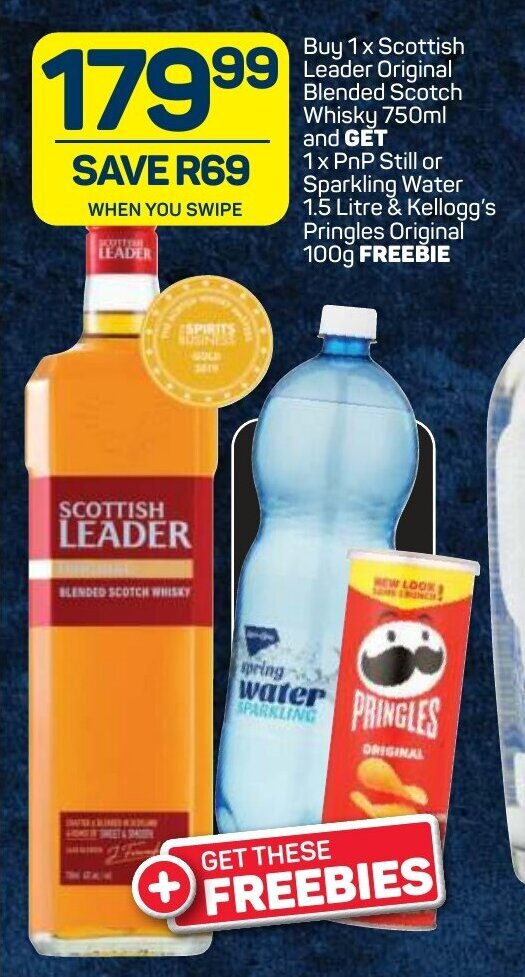 Scottish Leader Original Blended Scotch Whisky 750ml and PnP Still or