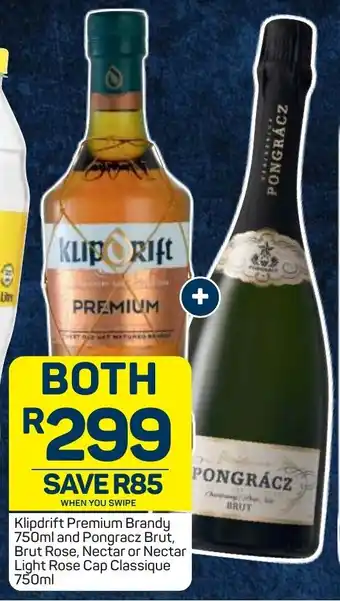 Pick n Pay Liquor Klipdrift Premium Brandy 750ml and Pongracz Brut, Brut Rose, Nectar or Nectar Light Rose 750ml offer
