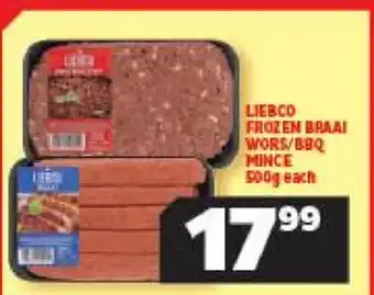 Usave Liebco Frozen Braai Wors / BBQ Mince 500g Each offer
