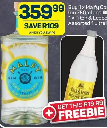 Pick n Pay Liquor Buy 1 Malfy Con Limone Gin 750ml and Get 1 Fitch & Leades Tonic Assorted 1L offer
