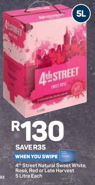 Pick n Pay Liquor 4th Street Natural Sweet White, Rosé, Red or Late Harvest 5L offer