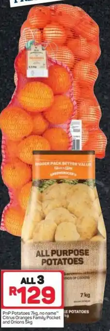 Pick n Pay PnP Potatoes 7kg, no name Citrus Oranges Family Pocket and Onions 5kg offer