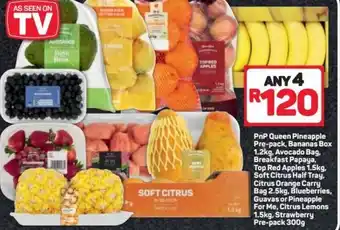 Pick n Pay PnP Queen Pineapple Pre-Pack, Bananas Box 1,2kg, Avocado Bag, Breakfast Papaya, Top Red Apples 1,5kg, Soft Citrus Half Tray offer