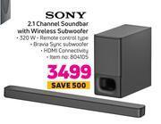 Game Sony 2.1 channel soundbar with wireless subwoofer offer