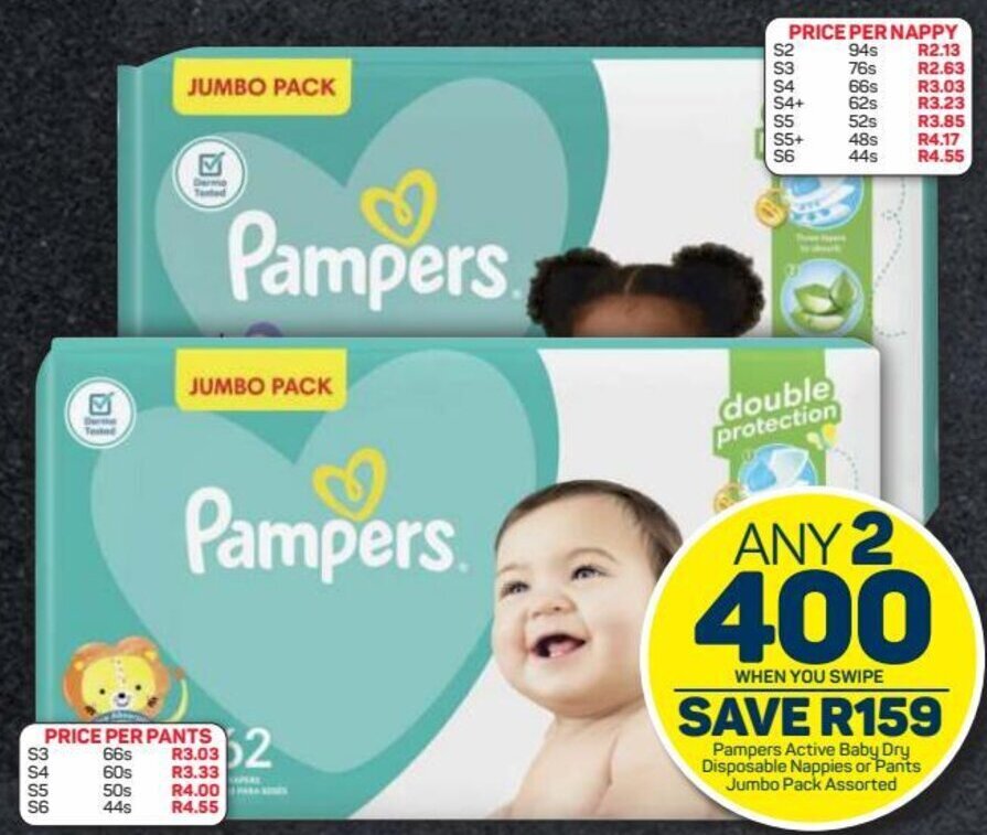 Pampers Active Baby Dry Disposable Nappies or Pants Jumbo Pack Assorted