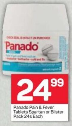Pick n Pay Panado Pain & Fever Tablets Spartan or Blister Pack 24s offer