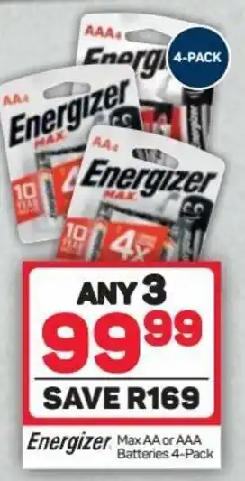 Pick n Pay Energizer Max AA or AAA Batteries 3x4-Pack offer
