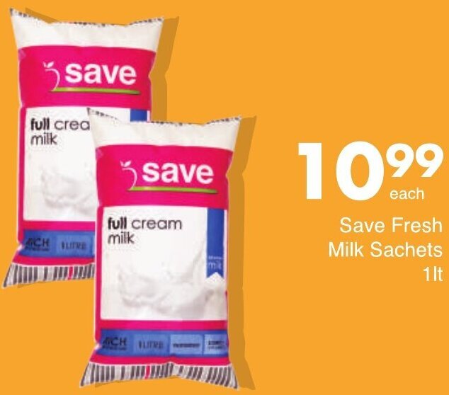 Save Fresh Milk Sachets 1lt offer at Save