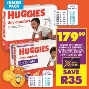 FoodWorld Huggies Dry Comfort Jumbo Pack Disposable Nappies or Pants offer
