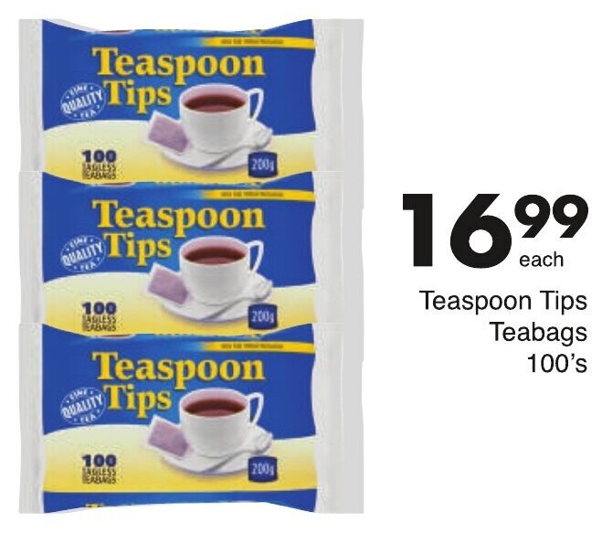 Teaspoon Tips Teabags 100's offer at Save