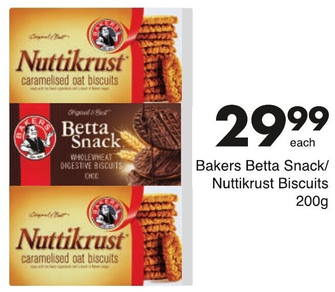 Bakers Betta Snack/Nuttikrust Biscuits 200g offer at Save
