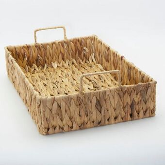 Rectangular water hyacinth woven basket - thin handles