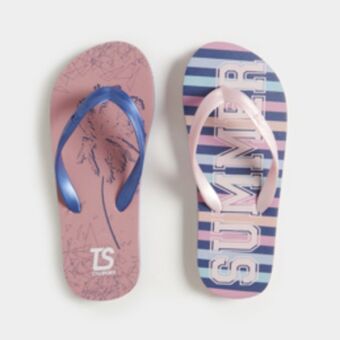 Totalsports Junior pre-school 2-pack palm summer pink/navy blue thongs offer