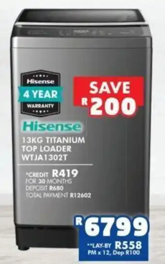 Russells Hisense Titanium Top Loader WTJA1302T offer