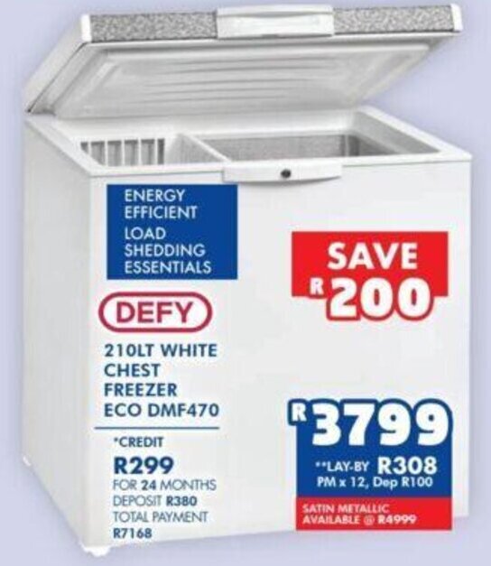 Defy White Chest Freezer Eco DMF470 210lt offer at Russells