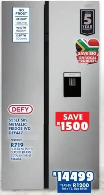 Russells Defy SBS Metallic Fridge WD DFF447 555lt offer