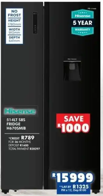 Russells Hisense SBS Fridge H670SMIB 514lt offer