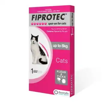 Fiprotec spot-on tick & flea for cats pink (up to 8kg) - single pipette