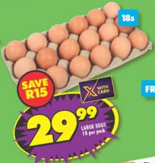Large Eggs 18 per pack offer at Shoprite