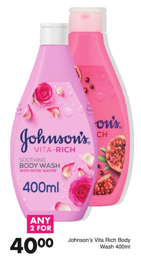 Johnson's VitaRich Body Wash 2 x 400ml offer at Save