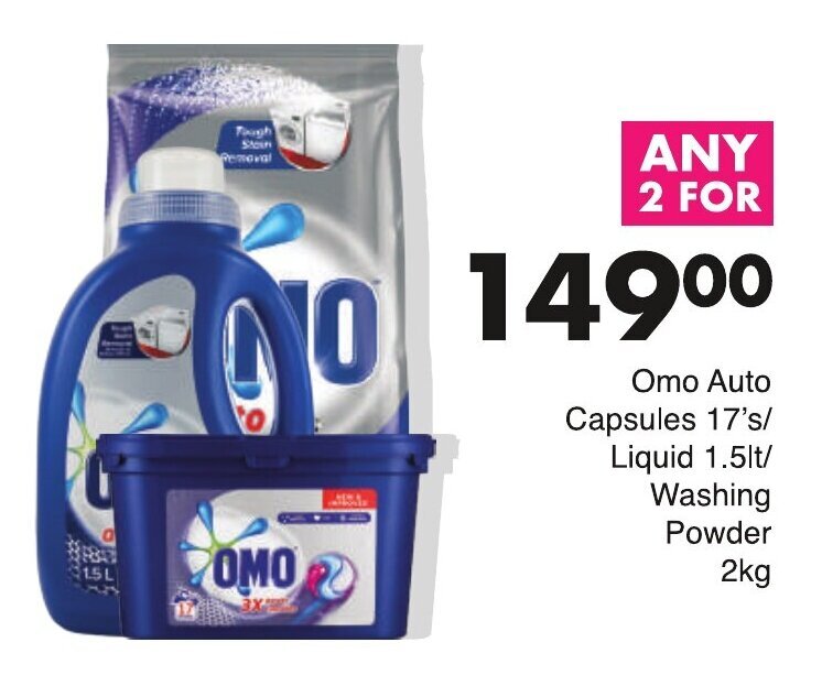 Omo Auto Capsules 17's / Liquid 1.5lt / Powder 2kg offer at Save