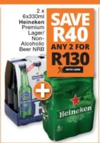 Checkers Liquor Shop Heineken Premium Lager/Non-Alcoholic Beer NRB 2x 6x330ml offer