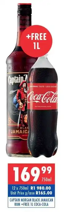 Ultra Liquors Captain Morgan Jamaican Rum 750ml + Free 1L Coca-Cola offer