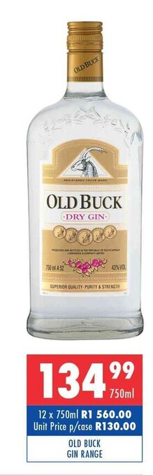 Ultra Liquors Old Buck Gin Range 750ml offer