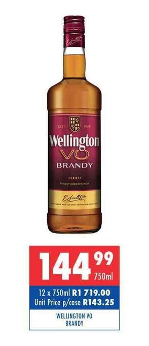 Ultra Liquors Wellington VO Brandy 750ml offer