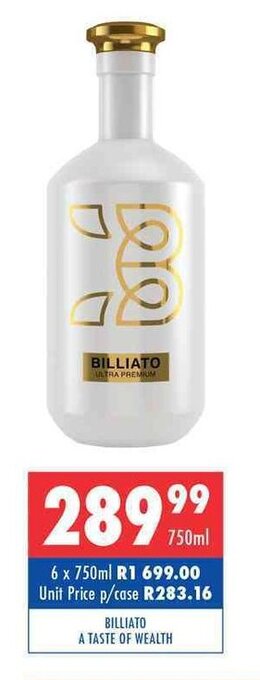 Ultra Liquors Billiato a Taste of Wealth 750ml offer