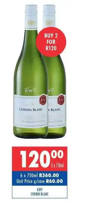 Ultra Liquors KWV Chenin Blanc 2 x 750ml offer