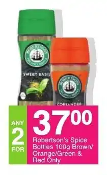 Save Robertson's Spice Bottles 100g Brown / Orange / Green & Red Only offer