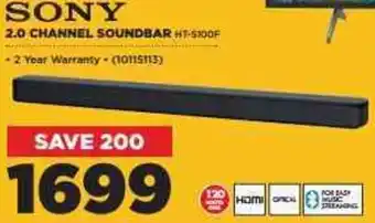 HiFi Corp Sony 2.0 Channel Soundbar HT-S100F offer