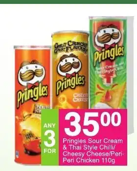 Save Pringles Sour Cream & Thai Style Chilli / Cheesy Cheese / Peri-Peri Chicken 110g offer