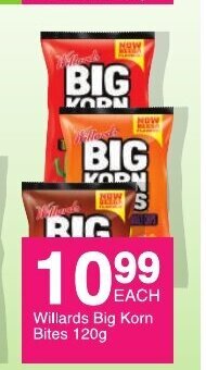 Save Willards Big Korn Bites 120g offer