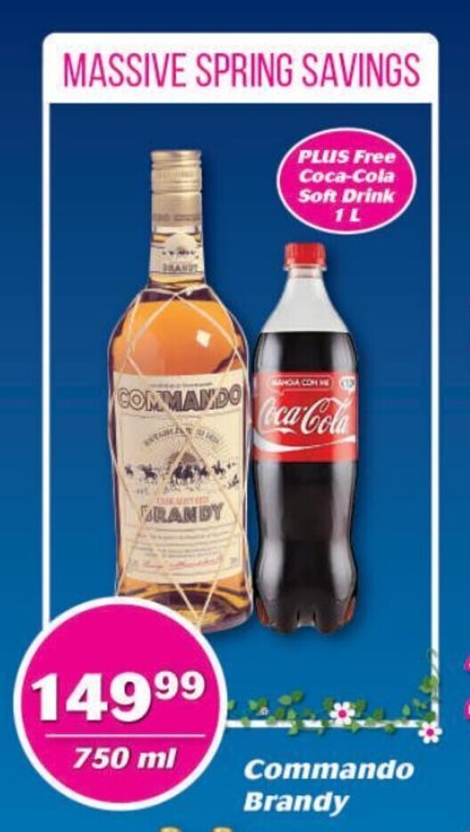 Commando Brandy 750ml + CocaCola Soft Drink 1L offer at Cambridge Food