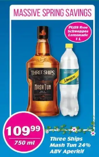 Cambridge Liquor Three Ships Mash Tun 24% ABV Aperitif 750ml + Schweppes Lemonade 1L offer