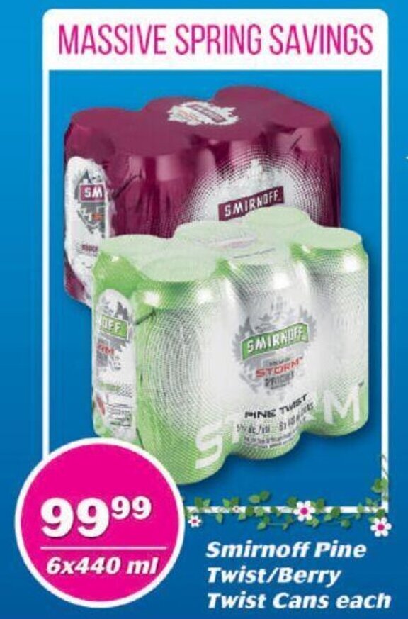 Smirnoff Pine Twist / Berry Twist cans 6 x 440ml offer at Cambridge Liquor